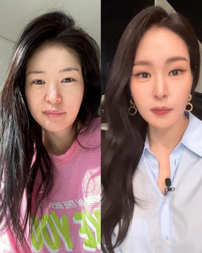 '김태현♥' 미자, 적나라한 화장 전후 "미녀 개그우먼이라 붓기와 전쟁"