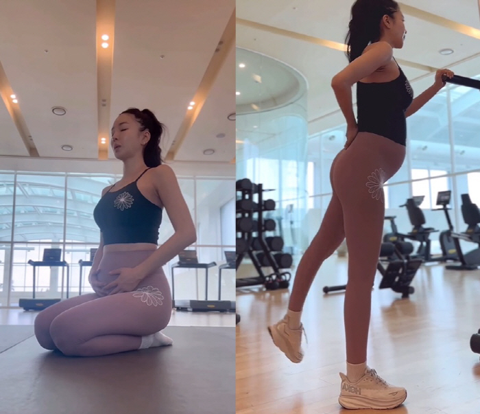 임산부 맞아? 김윤지, 만삭에도 레깅스 입고 운동…슬림 D라인 깜짝