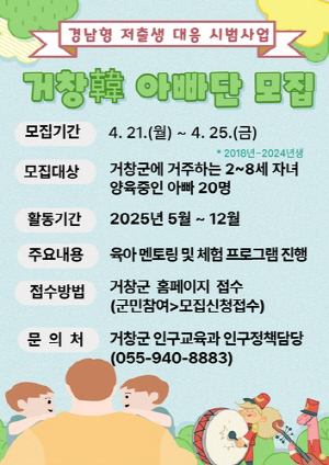 거창군, 저출생 대응 시범사업 '거창한(韓) 아빠단' 운영
