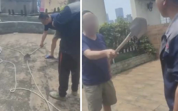 High-altitude workers who were repairing apartments cut ropes 'Disturbing''Desturbing flowerbeds'