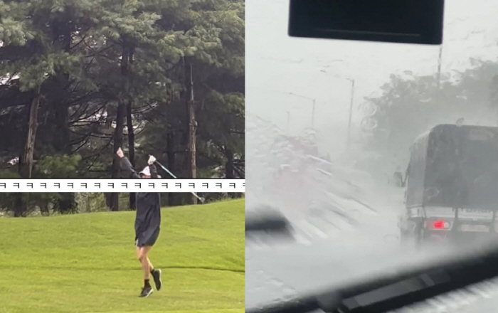 ''Do you dream of a professional golfer?''Hyomin, tee-off through the heavy rain 'Do you have to hit it like this?'