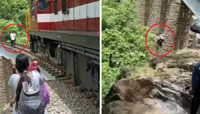 A couple who were taking pictures as a line, crashed down a 30-meter ravine as a train was damaged