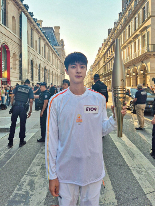 BTS Jin, '2024 Paris Olympics' Torch Relay''Glory to Participate in a Meaningful Moment'