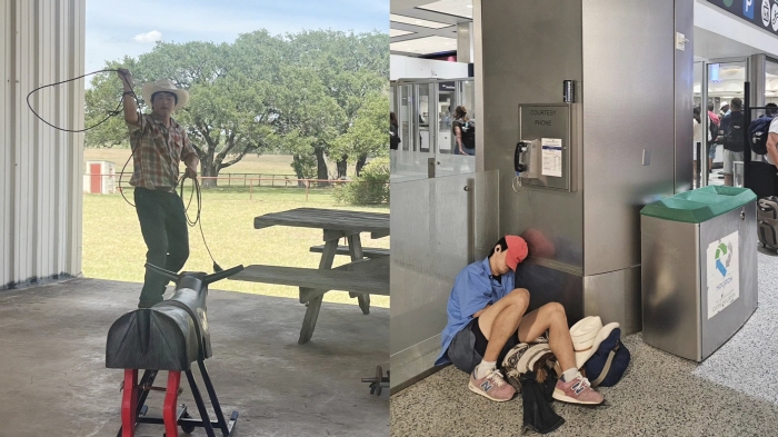 Kian 84, Cowboy Transformation → Sitting on the floor of the airport, sleeping soundly...Spoiler about the shooting of 'Around the Music'