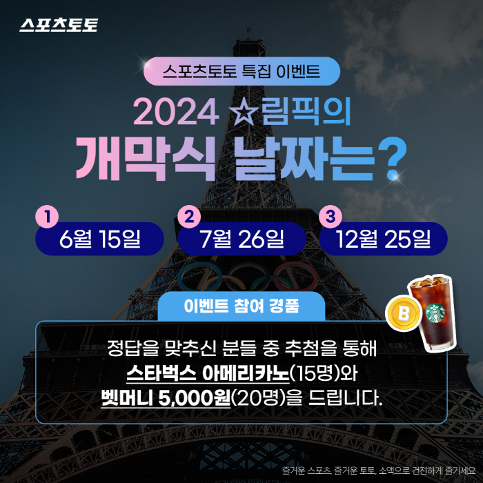 Sports Toto to celebrate the Paris Olympics → Bet Money 5,000 won or coffee coupons will be paid