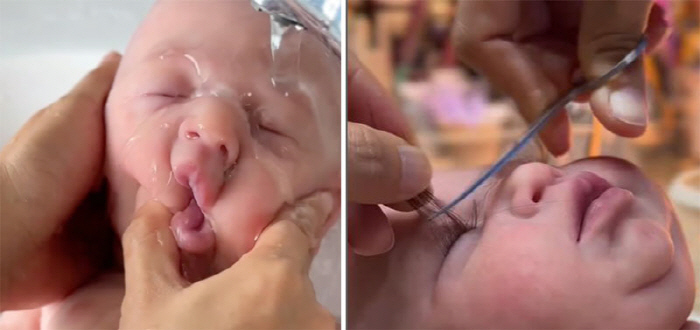 Makeup and eyelash attachment to the baby's face? as we find out.