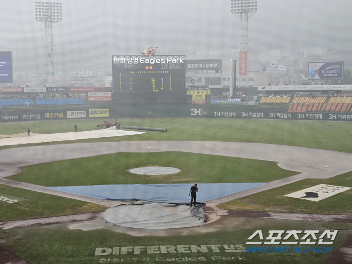 Sudden downpour an hour ago → Ground turned to mud, rain canceled in 20 minutes of Daejeon game 