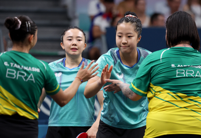 'Exhausted Shin Yu-bin, Precious Sisters'' Korean table tennis wins 3-1 over Brazil! advance to the quarterfinals 