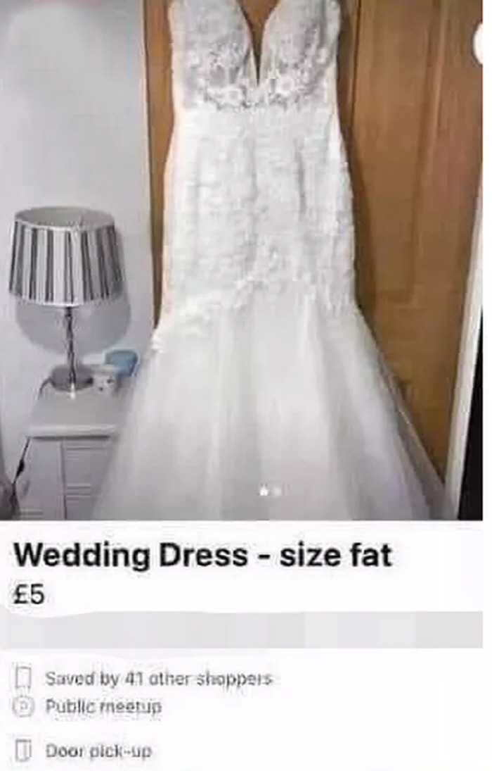 Ex-girlfriend's wedding dress used for sale'size fat' grudges