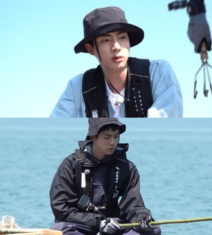 'Catch Super Tuna' BTS Jin tries to fish with a handmade fishing rod (Fortunately)