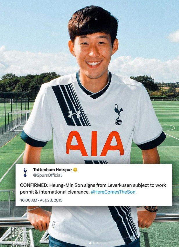 Son Heung-min, our legend is right' Tottenham celebrated his 9th birthday' on August 28, 2015 → 9th birthday'