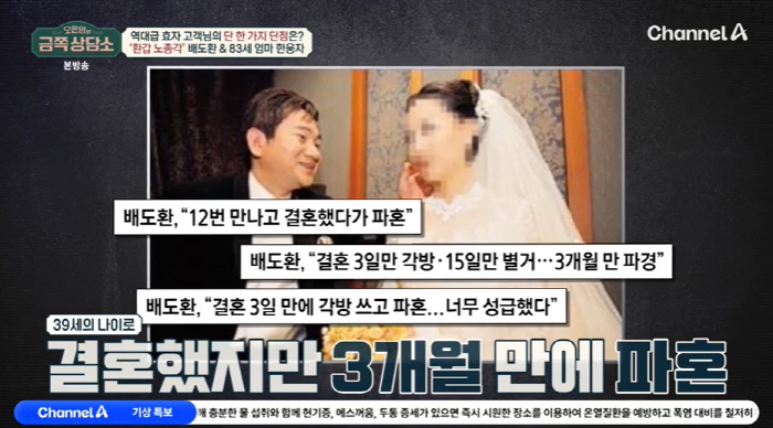 Bae Do-hwan 'Only 15 days of marriage separated, 3 months of divorce Oh Eun-young' ('Counseling Center')