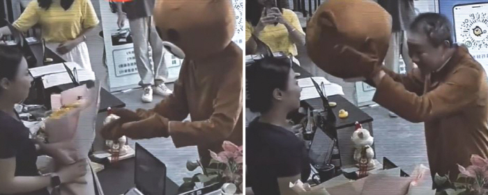 Dad wearing teddy bear clothes and visiting his daughter 1000km away 'I missed you so much'