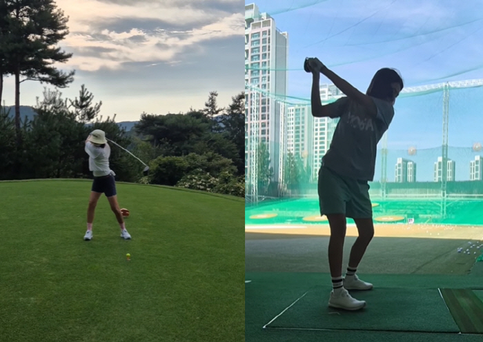 ''Park Jun-hyung ♥' Kim Ji-hye, '6 billion house's golf swing practice'If you're not talented, let's at least try.''