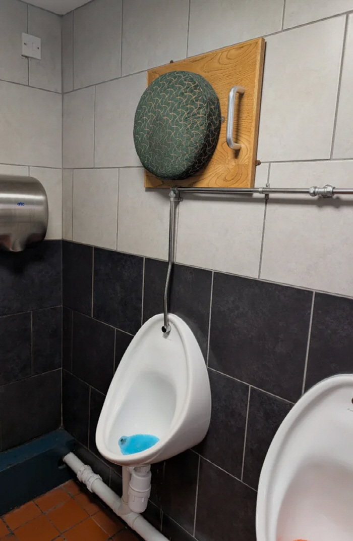 Cushion on the wall of a bar bathroom? 'Genius Ideas' Praise