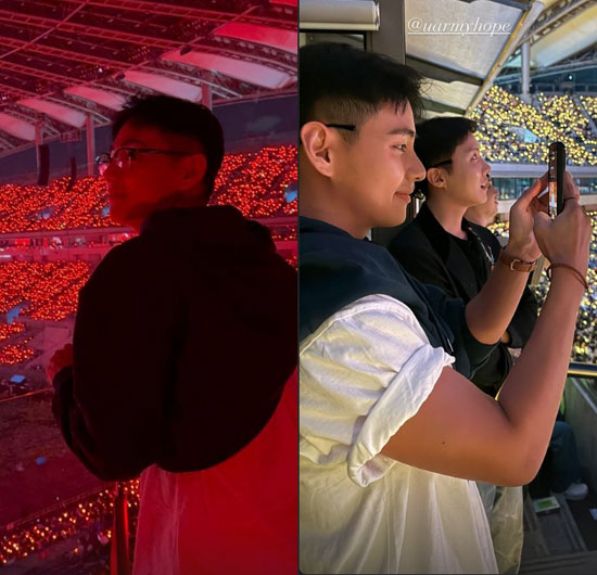 BTS V and J-Hope also captured it at IU concert. Congratulations on your 100th performance' 