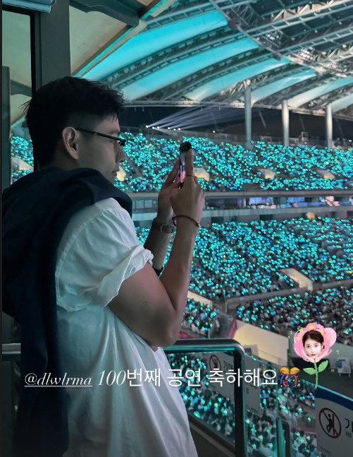 BTS V and J-Hope also captured it at IU concert. Congratulations on your 100th performance' 