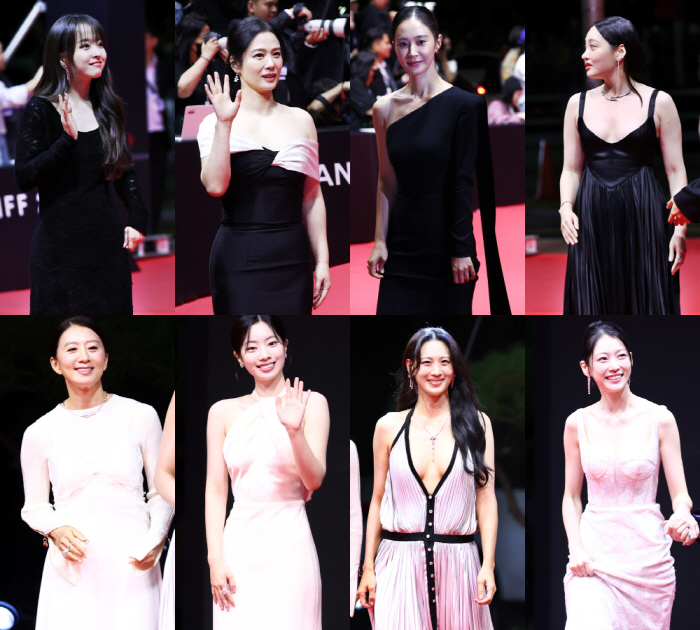  Kim Hee-ae → BIFF red carpet stained with black or white dresses by 女 actors including Park Bo-young, Soo-hyun, and Kim Min-ha