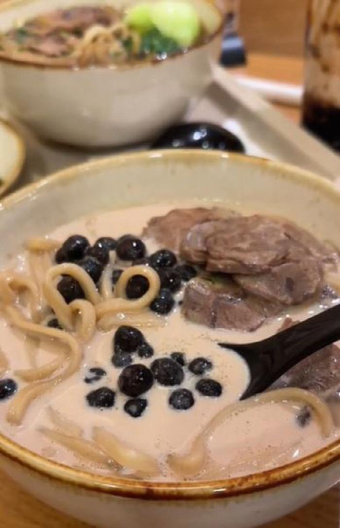 'Bubble tea rice' is followed by 'Pearl milk tea beef noodles''''''Very strange'