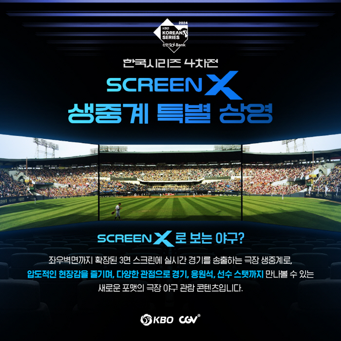 'Let's watch baseball with three sides wide!' KBO X CGV conducts live broadcast of ScreenX baseball in Game 4 of the Korean Series