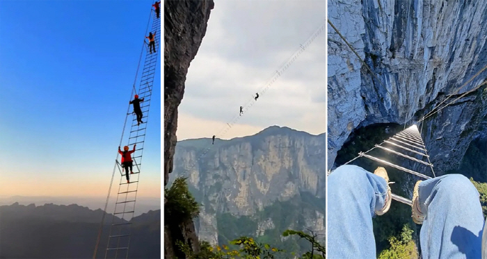 Scare ladder installed at 1480m high, 'Would you like to have a good experience?'