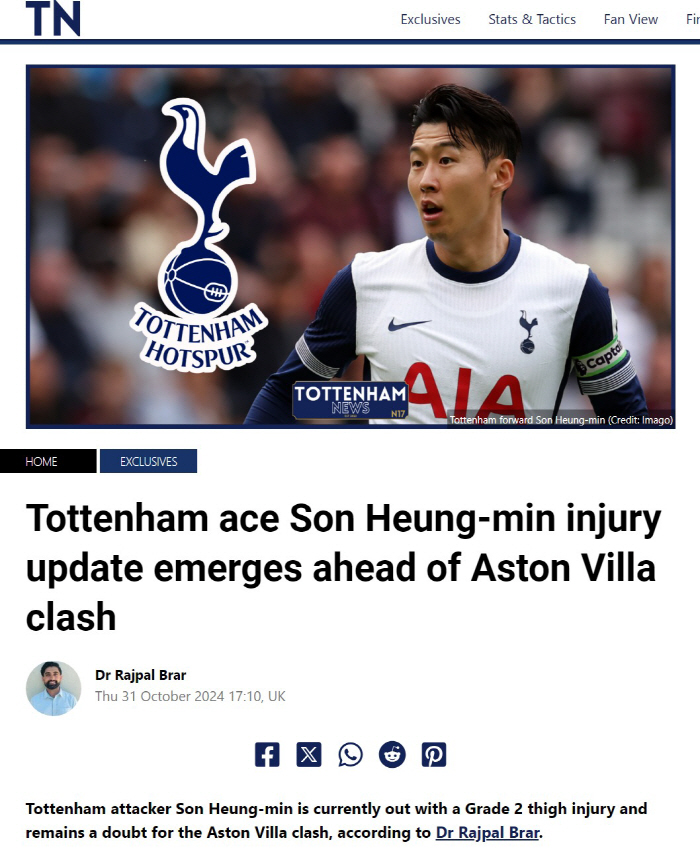 'Why now?' Aston Villa's natural enemy with six goals and three assists, smiling with a sigh of relief at Son Heung-min's return 'Surprise Reveal'