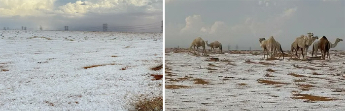 Snow falls on the white desert Saudis 'Spectacular '