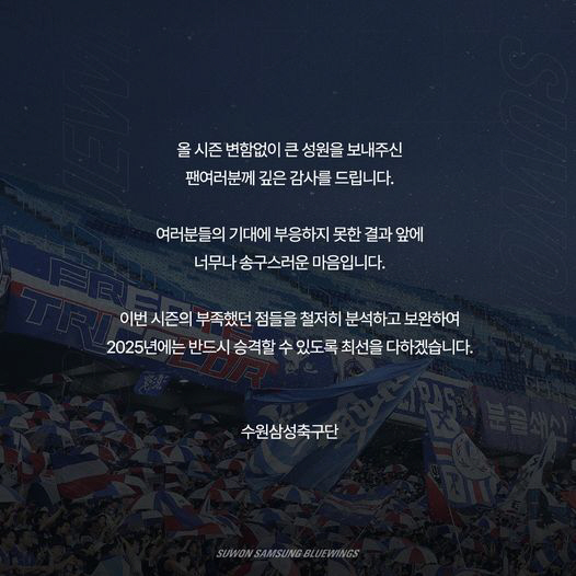 Will Suwon Samsung be able to return to the K League 1 stage after failing to advance to the K League 2 competition even on the 30th anniversary of its foundation