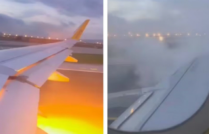 Safe evacuation of passengers and crew members due to aircraft engine flames just before takeoff