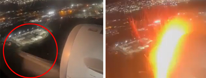 A bird was sucked into the airliner's engine, and an explosion and flames were seen