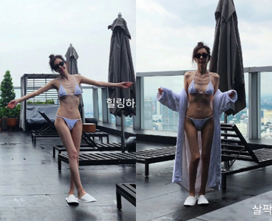 Shinju, you're 168cm tall and 41kg..A skinny body and a baggy bikini