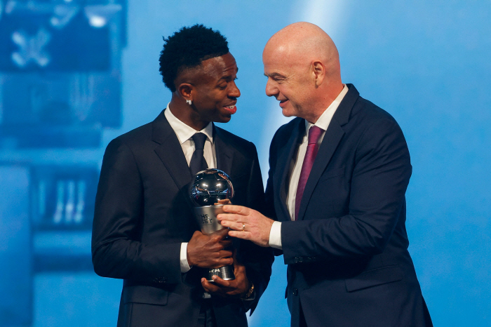 Big smile Vinicius wins FIFA Football Awards Men's Player of the Year...Real UCL, Super Cup, and League Championship Players