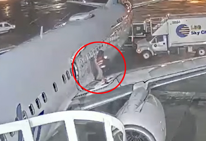 The woman who opened the exit of the plane that landed and went to the wing was anxious