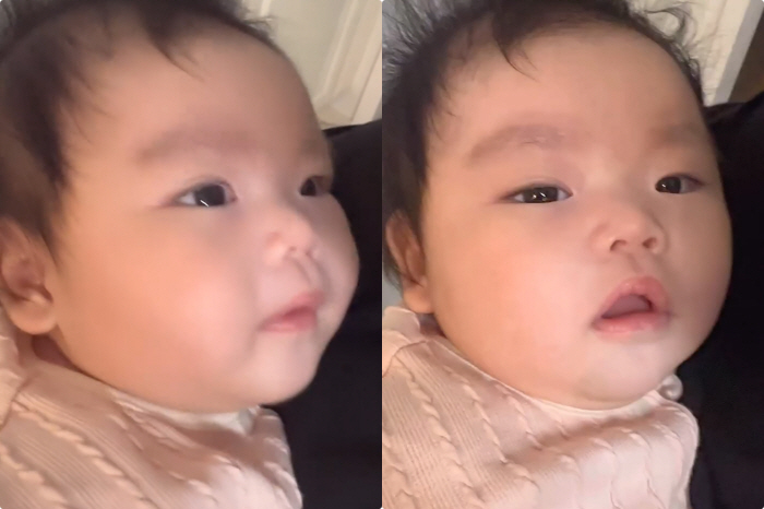 Kim Daye ♥ Park Soo-hong, 80 days old daughter's thick double eyelids make her look emotional in one eye..The doll's visual