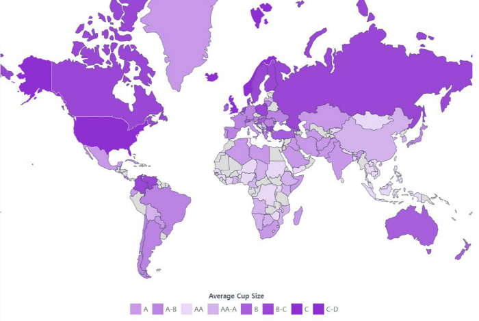 No. 1 in average women's chest size is the U.S....Korea is smaller than Japan