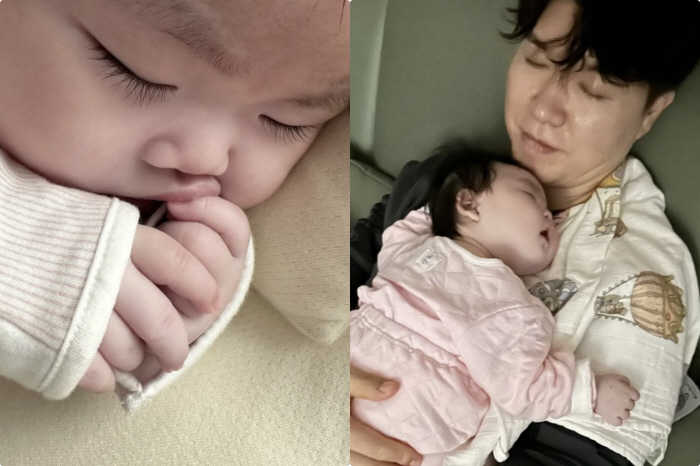 Kim Daye ♥ Park Soo-hong's first child care at 54 years old..Sleeping on the couch while putting your newborn daughter to sleep