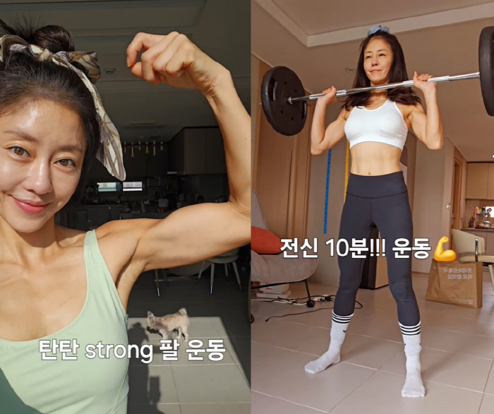 42-year-old Lee Ji-hyun, washboard abs  split back muscles. Who would believe you're a baby